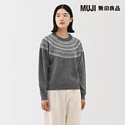 【MUJI 無印良品】女安地斯羊毛緹花針織衫 S 灰紋樣
