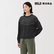 【MUJI 無印良品】女安地斯羊毛緹花針織衫 S 深灰紋樣