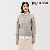 【MUJI 無印良品】女安地斯羊毛緹花針織衫 S 粉米紋樣