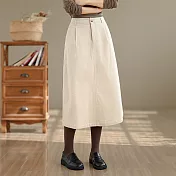 【ACheter】 復古燈芯絨寬鬆氣質A字裙鬆緊腰長裙# 126604 M 米白色