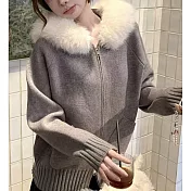 【MsMore】 軟糯慵懶風連帽毛領拉鍊針織寬鬆毛衣外套# 126612 FREE 灰色