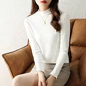 【MsMore】 德絨荷葉邊半高領長袖內搭上衣# 126624 XL 白色