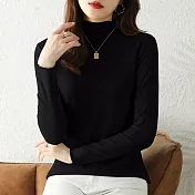 【MsMore】 德絨荷葉邊半高領長袖內搭上衣# 126624 XL 黑色