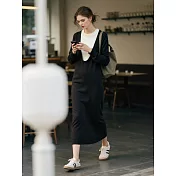 【MsMore】 輕熟簡約風假兩件針織大碼連身長版洋裝# 126694 FREE 黑色