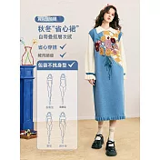 【MsMore】 減齡小清新立體花束毛巾繡拼色毛衣連身裙佯裝# 126696 FREE 藍色