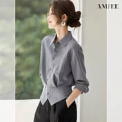【AMIEE】百搭顯瘦收腰襯衣(KDTQ-702) M 灰色