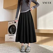 【AMIEE】純色毛呢半身百摺A字高腰女長裙(KDSQ-5575) M 灰色