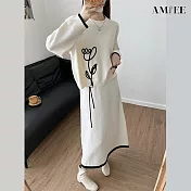 【AMIEE】套裝毛衣高腰半身裙秋冬兩件套(KDAQ-606) FREE 米白