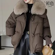 【初色】純色毛領長袖拉鍊禦寒防風保暖羽絨外套女外套-共4色-16590(M-2XL可選) M 咖色