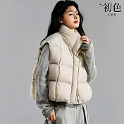 【初色】休閒洋氣加厚保暖純色立領無袖羽絨馬甲背心外套女外套-共3色-16538(S/M可選) S 米白色