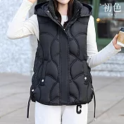 【初色】簡約純色保暖禦寒防風連帽領口袋寬鬆修身馬甲背心女背心-共4色-16597(M-2XL可選) M 黑色