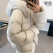 【初色】純色連帽領拉鍊排釦長袖保暖禦寒防風寬鬆羽絨外套女外套-共2色-16552(S/M可選) S 米灰色