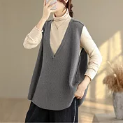 【ACheter】 大V領簡約時尚寬鬆百搭顯瘦針織大碼背心上衣# 126520 FREE 灰色