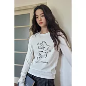 【MsMore】 幸運鴿子印花白色休閒T長袖上衣# 126627 M 白色
