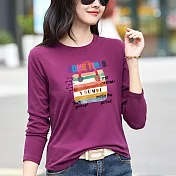 【MsMore】 品牌包印花長袖T恤寬鬆大碼減齡上衣# 126752 M 紫色