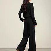 【MsMore】 減齡顯瘦百搭針織純色上衣長褲2件式套裝# 126665 FREE 黑色