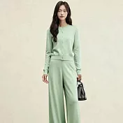 【MsMore】 減齡顯瘦百搭針織純色上衣長褲2件式套裝# 126665 FREE 綠色