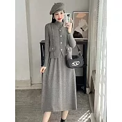 【MsMore】 不規則毛須邊背心針織A字連身裙洋裝兩件式套裝# 126678 FREE 灰色