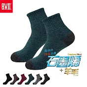 【BVD】石墨烯羊毛止滑暖暖襪(B592 男女適用 保暖襪 毛巾底 氣墊襪 止滑襪 地板襪) 墨綠22-26CM