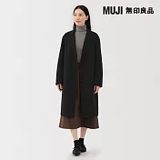 【MUJI 無印良品】女羊毛混雙面織西裝式大衣 S 黑色