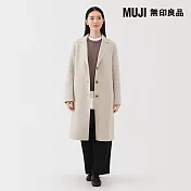 【MUJI 無印良品】女羊毛混雙面織西裝式大衣 S 米黃
