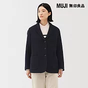 【MUJI 無印良品】女再生羊毛混粗花呢外套 S 暗藍紋樣