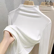 【初色】輕薄簡約純色莫代爾半高領長袖T恤內搭發熱衣上衣女上衣-共12色-16830(M-3XL可選) 2XL 白色