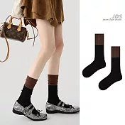 【JDS設計襪】拼色細紋簡約中筒襪 黑拼咖