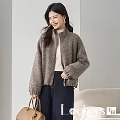 【Lockers 木櫃】落肩袖含羊毛夾棉立領短保暖外套 L114111904  咖啡色L