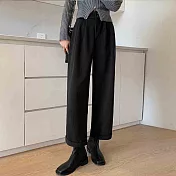 【MsMore】 毛呢卷邊闊腿褲學院風加厚高腰直筒九分褲# 126614 5XL 黑色