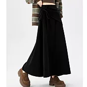 【MsMore】 加厚毛呢老錢風辣妹高腰顯瘦中長A字裙# 126621 M 黑色