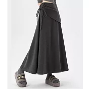 【MsMore】 加厚毛呢老錢風辣妹高腰顯瘦中長A字裙# 126621 L 灰色