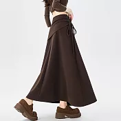 【MsMore】 加厚毛呢老錢風辣妹高腰顯瘦中長A字裙# 126621 M 咖色