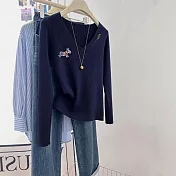 【MsMore】 流行百搭小馬針織衫毛衣上衣# 126797 FREE 藏青色