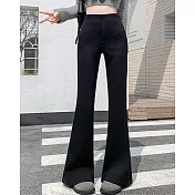 【MsMore】 加絨加厚羊絨窄版垂感糯米休閒喇叭長褲# 126805 M 黑色