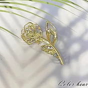 【卡樂熊】韓系水鑽鏤空玫瑰花造型鯊魚夾/抓夾- 金色