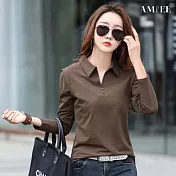 【AMIEE】純色大碼長袖POLO(KDTQ-8804) 4XL 咖啡