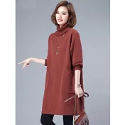 【ACheter】 寬鬆大碼高領純棉加絨加厚保暖連身裙洋裝# 126776 L 橘紅色