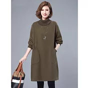 【ACheter】 寬鬆大碼高領純棉加絨加厚保暖連身裙洋裝# 126776 2XL 咖色