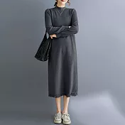 【ACheter】 文藝復古中高領保暖純色流蘇長款針織連身裙洋裝# 126781 FREE 灰色