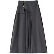 【MsMore】 西裝百褶高腰顯瘦小個子A字長西裝裙# 126806 L 黑色