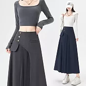 【MsMore】 西裝百褶高腰顯瘦小個子A字長西裝裙# 126806 XL 灰色