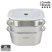 【美國康寧】Snapware 方形不鏽鋼調理盆+瀝水籃三件組- 28cm
