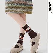 【JDS設計襪】珊瑚絨加厚保暖費爾島襪  暖絨冬日-棕