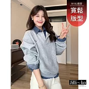【Jilli~ko】設計感假兩件拼接灰色衛衣 J12589  FREE 灰色