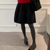 【MsMore】 復古毛呢A版韓系極簡壓褶顯瘦中長裙# 126826 M 黑色