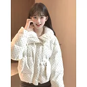 【MsMore】 燈芯絨波點羽絨棉加厚寬鬆毛領麪包服外套# 126836 M 白色