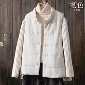 【初色】簡約純色立領加厚保暖外搭排扣無袖馬甲開衫女背心-麻色-16747(L-2XL可選) L 麻色
