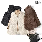 【初色】日系復古風素色無袖V領單排釦斜插雙口袋馬甲背心女背心-共3色-16753(M-2XL可選) M 杏色