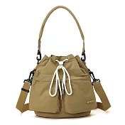 【Sayaka紗彌佳】輕量防潑多口袋束口 肩背手提機能包 -棕色